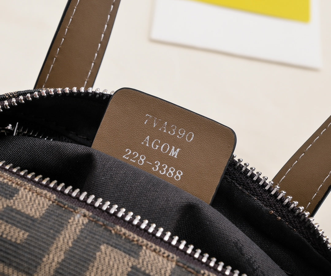Fendi FF Monogram Mini Duffle Bag - Brown Canvas with Leather Trim
