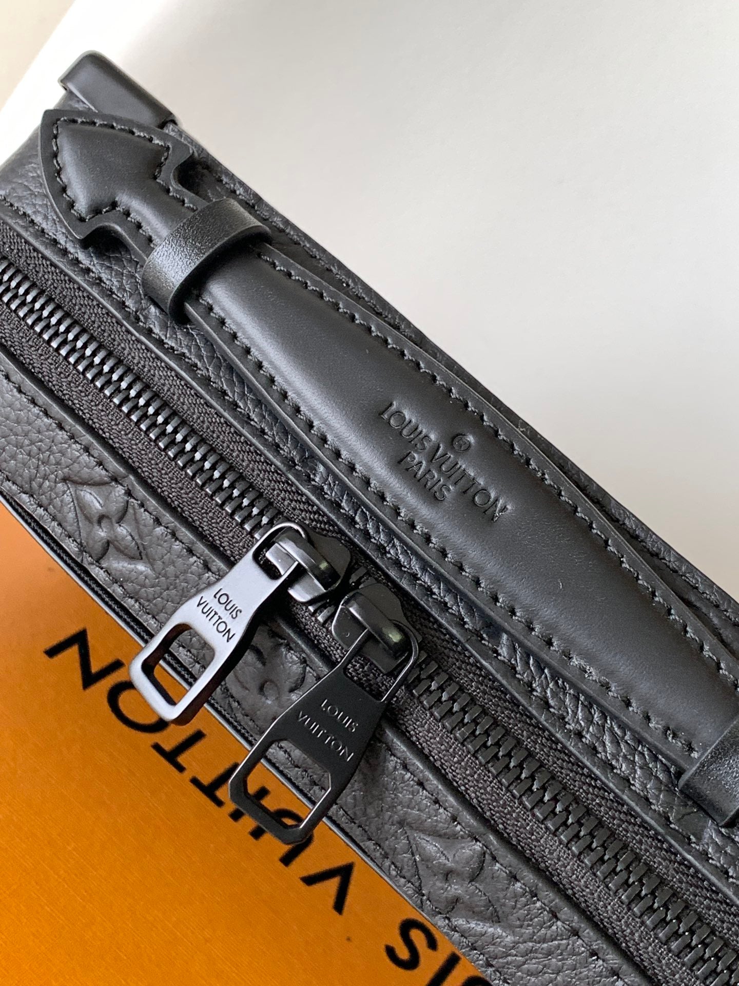 Louis Vuitton Luxury Matte Black Monogram Embossed Trunk Crossbody Bag