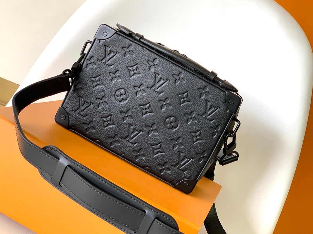 Louis Vuitton Luxury Matte Black Monogram Embossed Trunk Crossbody Bag