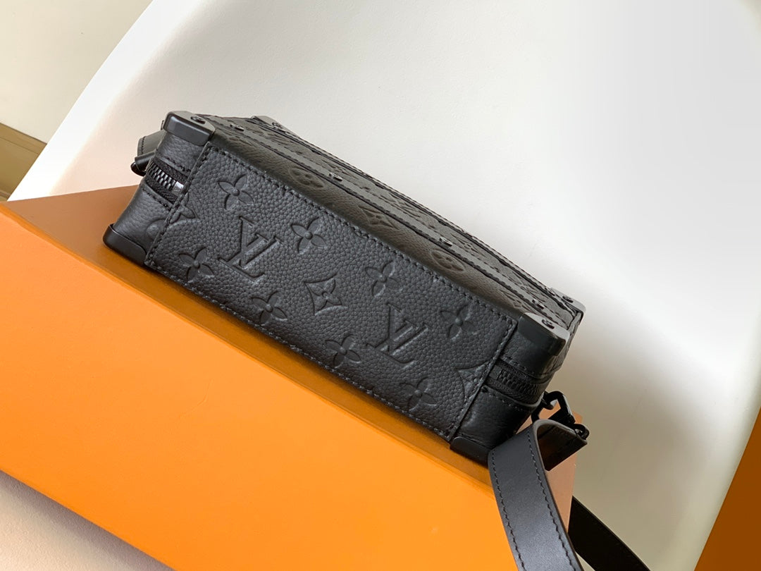 Louis Vuitton Luxury Matte Black Monogram Embossed Trunk Crossbody Bag