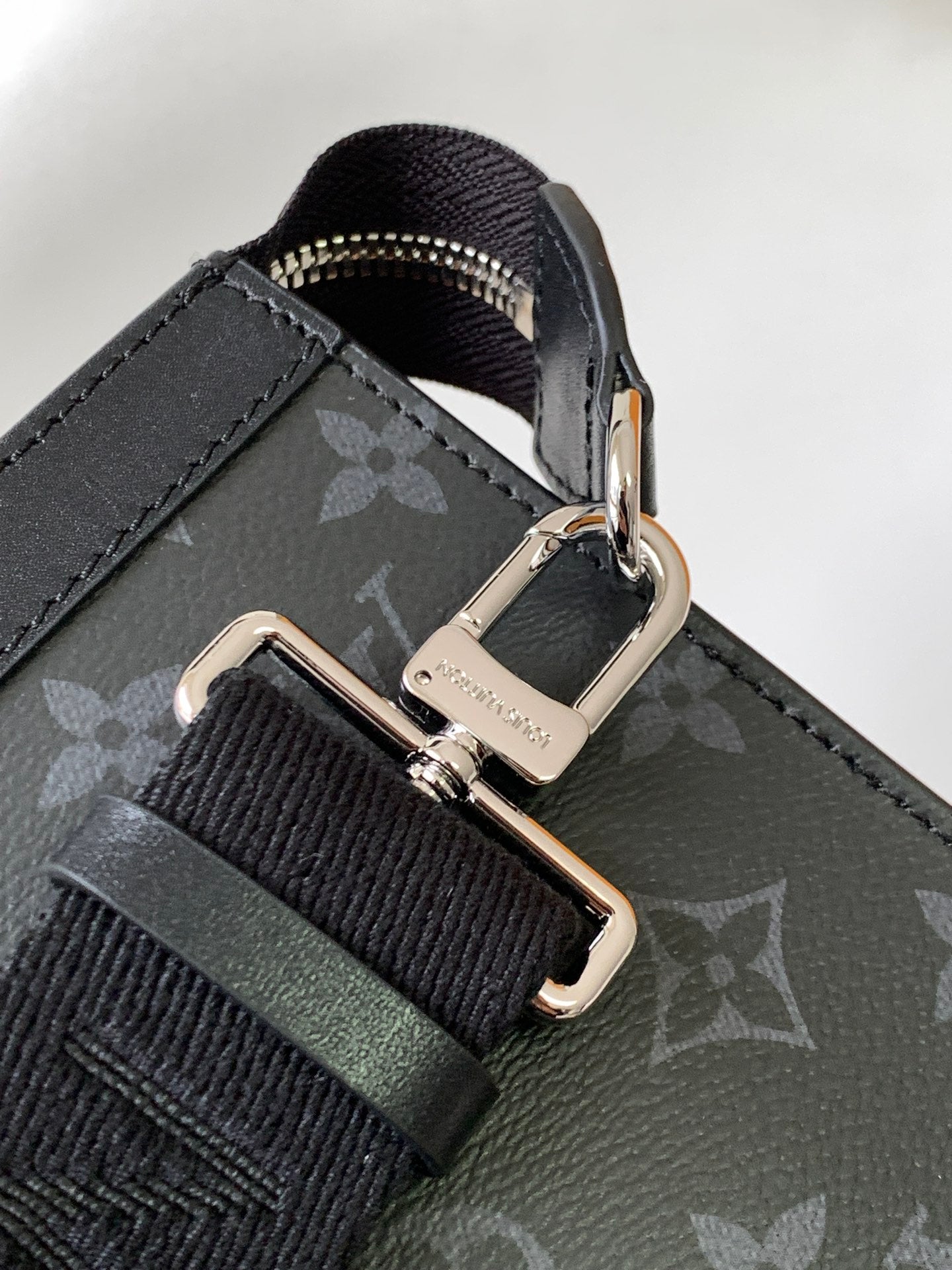 Louis Vuitton Modern Black Monogram Messenger Bag, Rectangular Crossbody Shoulder Bag