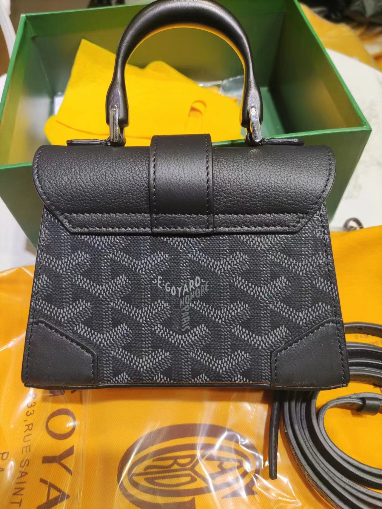 Gogy Structured Black Patterned Mini Satchel Handbag with Crossbody Strap