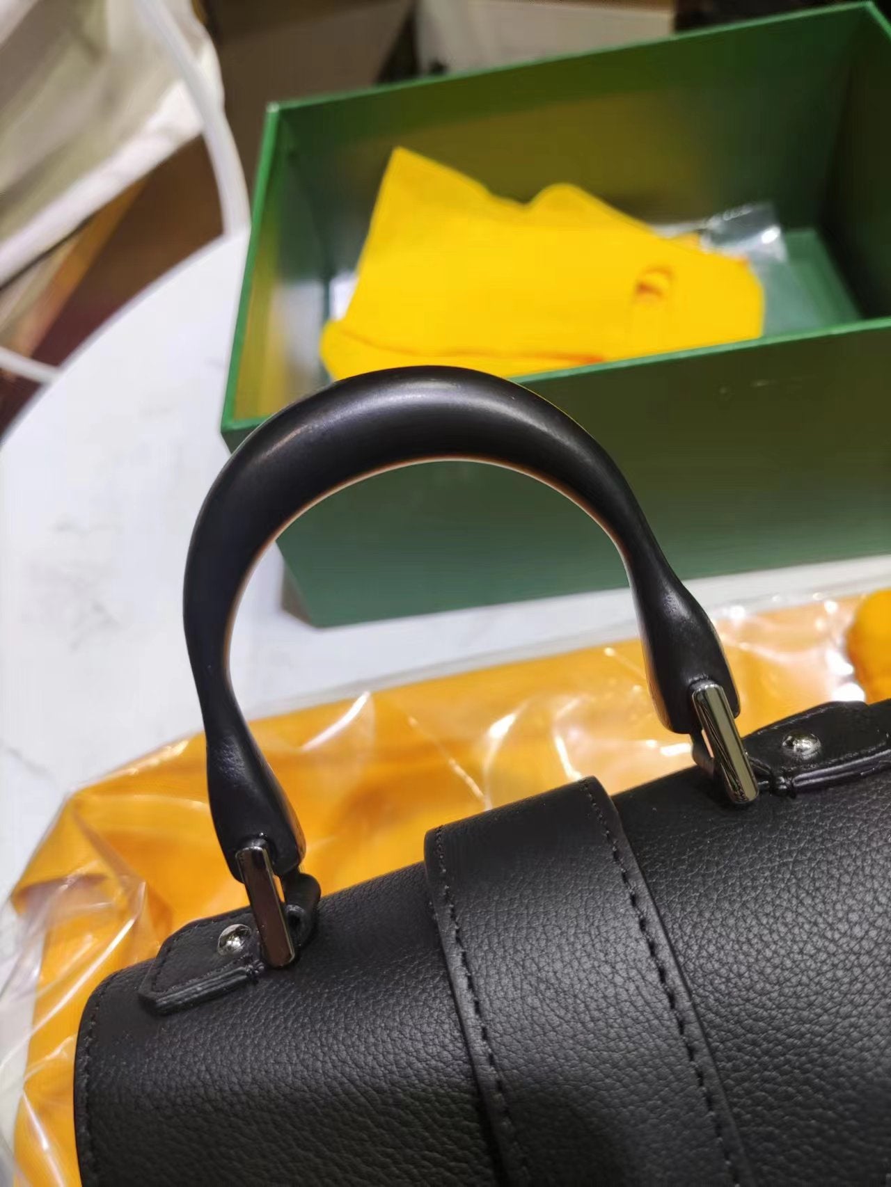 Gogy Structured Black Patterned Mini Satchel Handbag with Crossbody Strap