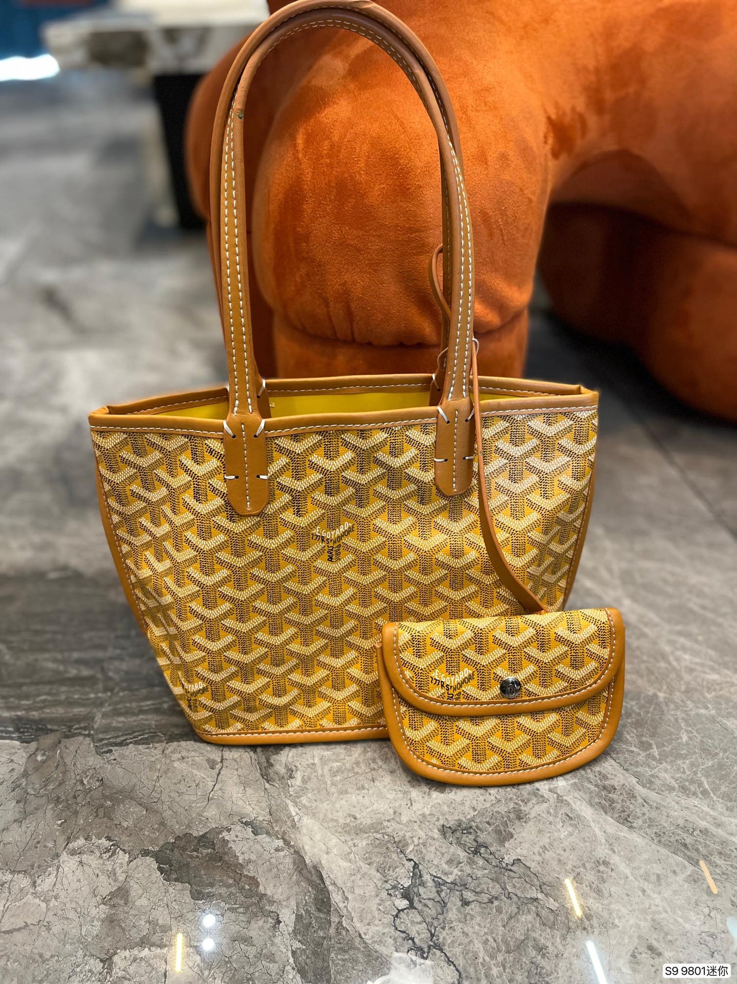 Gogy Classic Chevron Pattern Orange Tote Bag with Pouch Shoulder Handbag