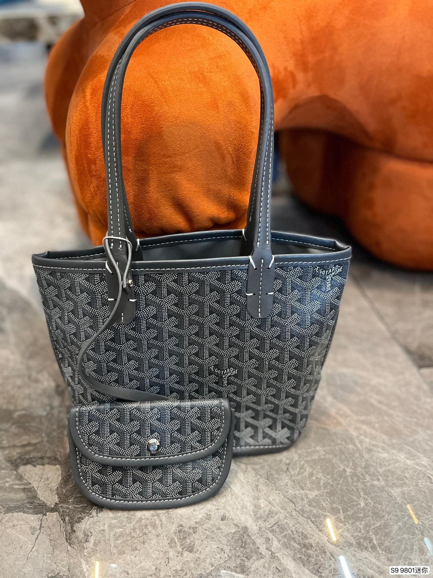 Gogy Classic Chevron Pattern Orange Tote Bag with Pouch Shoulder Handbag