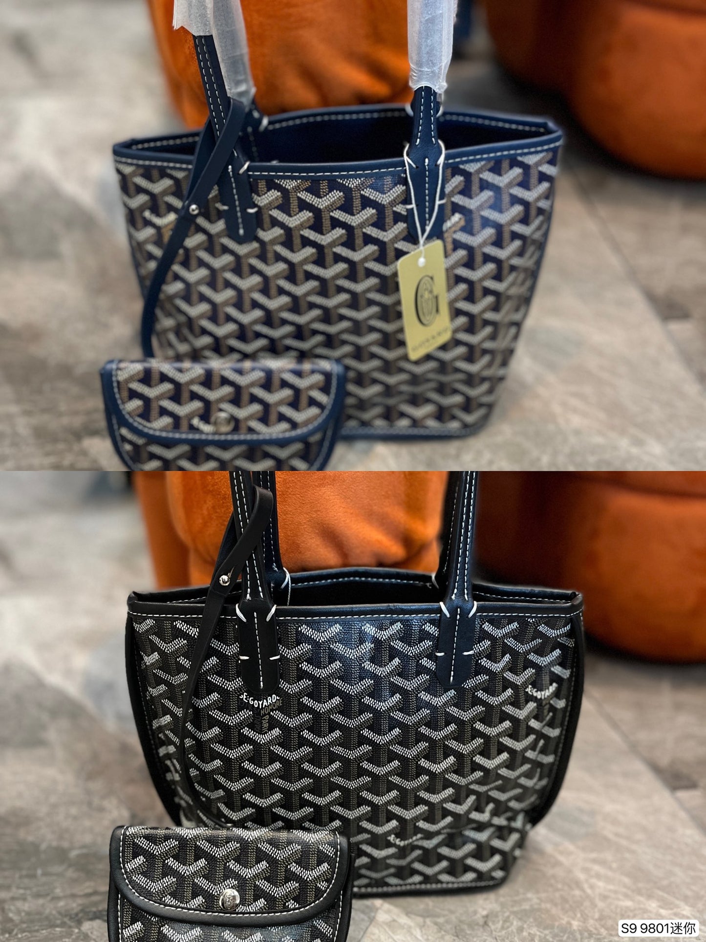 Gogy Classic Chevron Pattern Orange Tote Bag with Pouch Shoulder Handbag