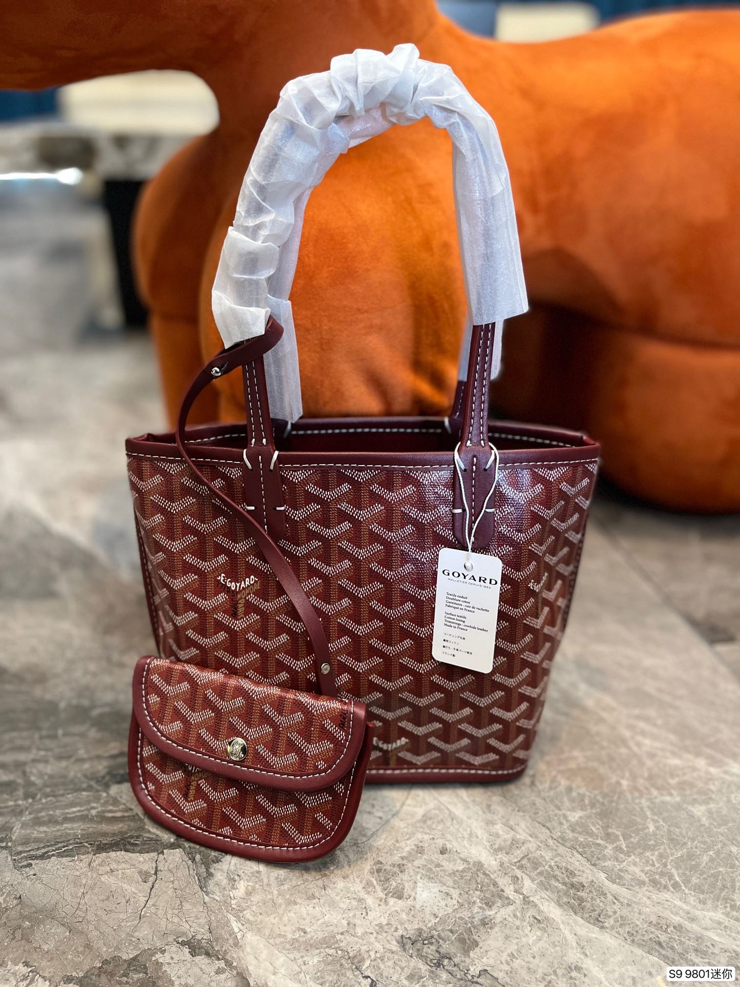 Gogy Classic Chevron Pattern Orange Tote Bag with Pouch Shoulder Handbag
