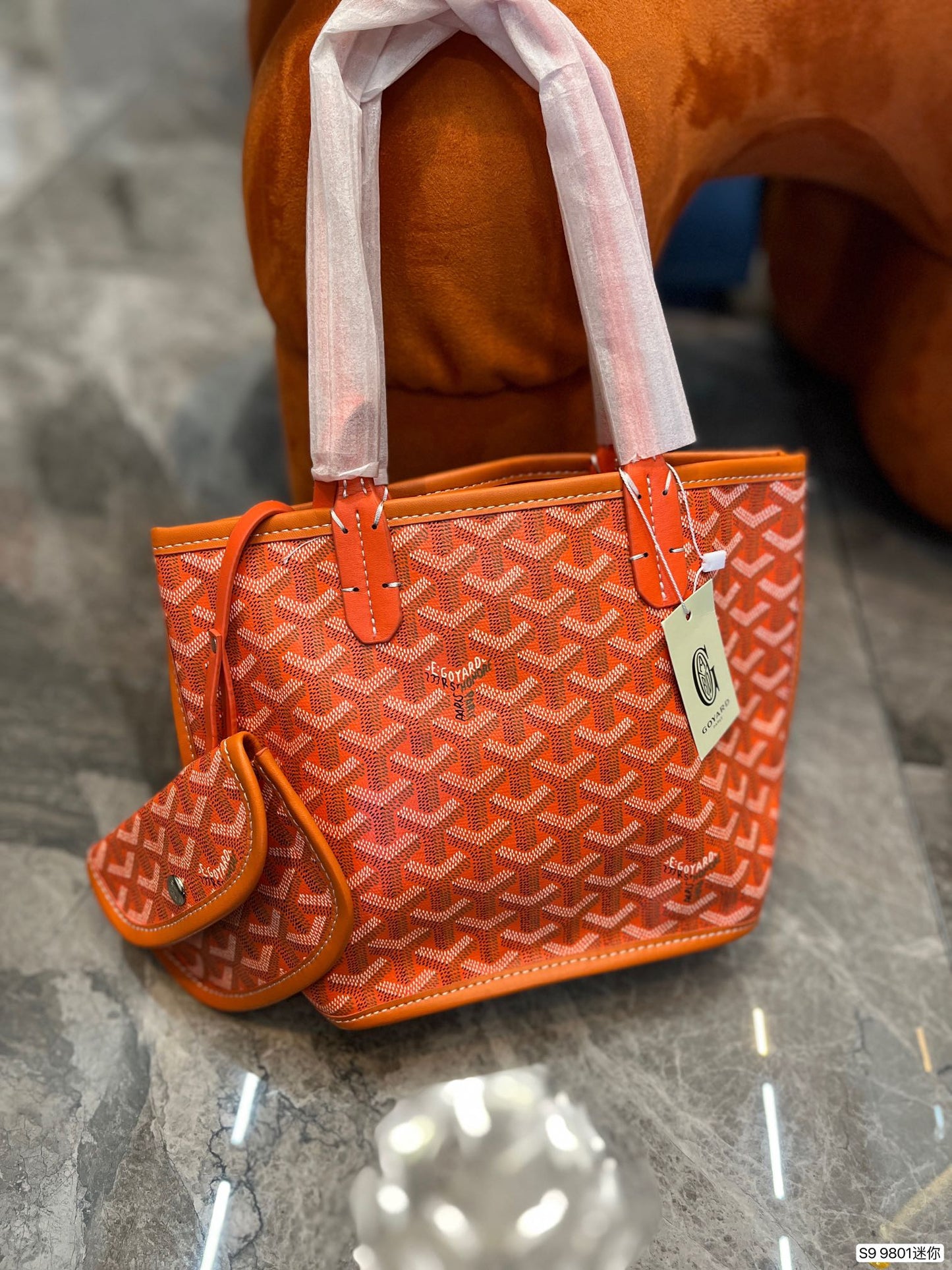 Gogy Classic Chevron Pattern Orange Tote Bag with Pouch Shoulder Handbag