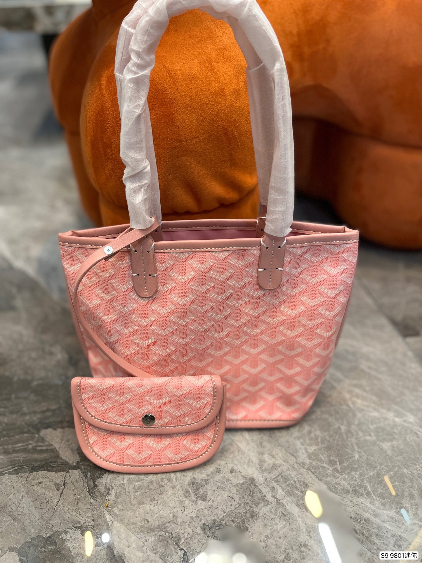 Gogy Classic Chevron Pattern Orange Tote Bag with Pouch Shoulder Handbag