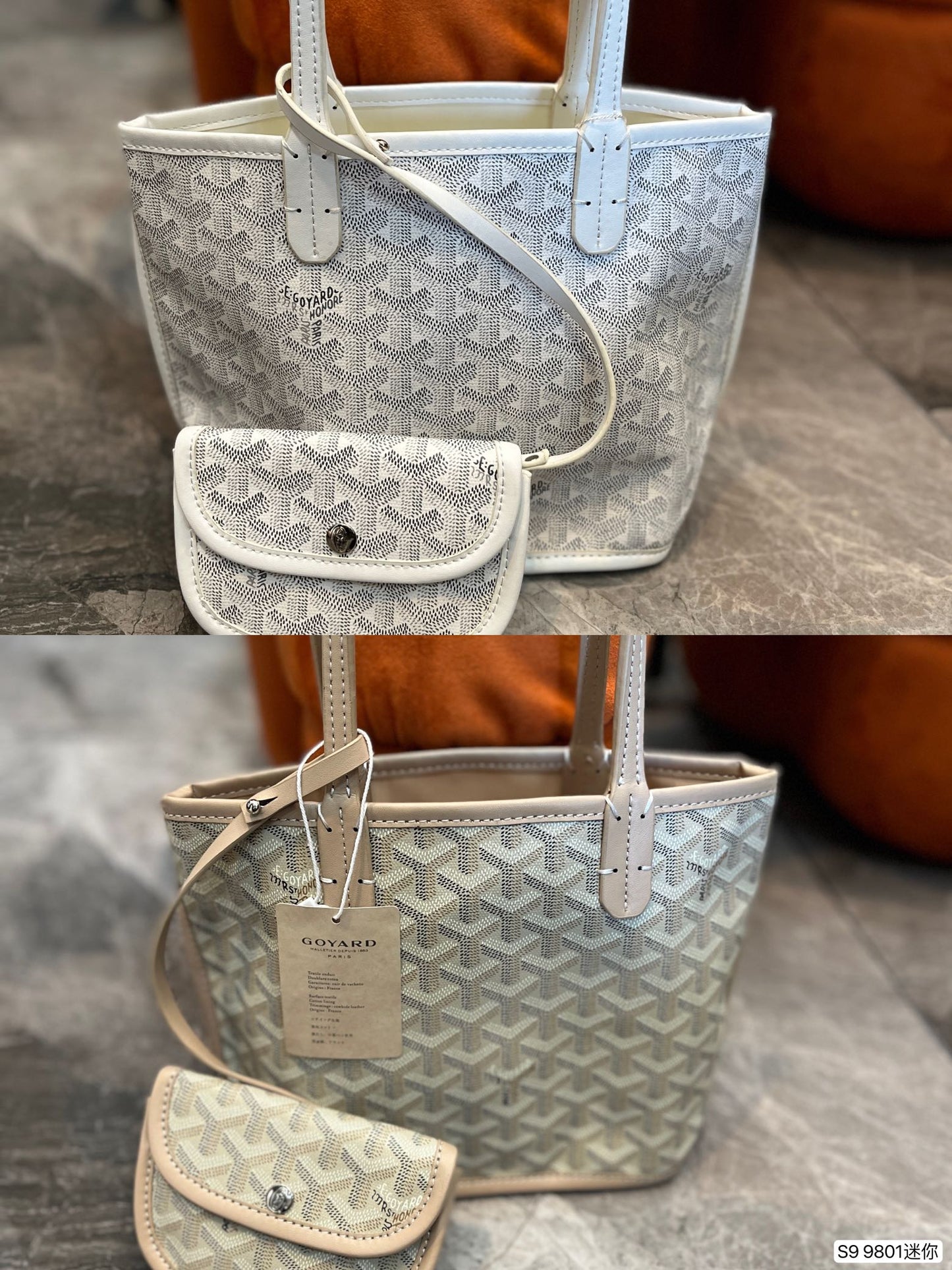 Gogy Classic Chevron Pattern Orange Tote Bag with Pouch Shoulder Handbag