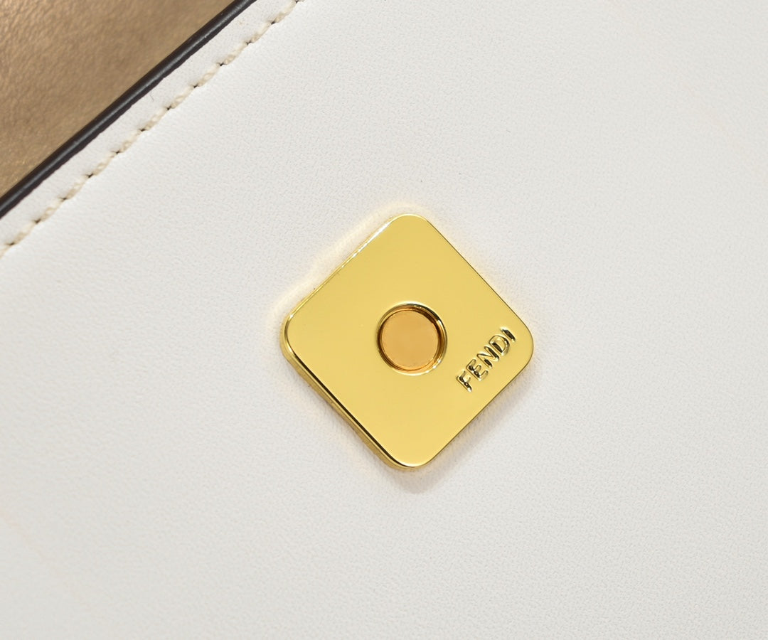 Fendi O'Lock Swing Bag in White Leather with Gold-Tone FF Logo