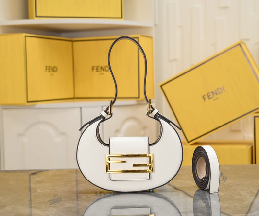 Fendi O'Lock Swing Bag in White Leather with Gold-Tone FF Logo