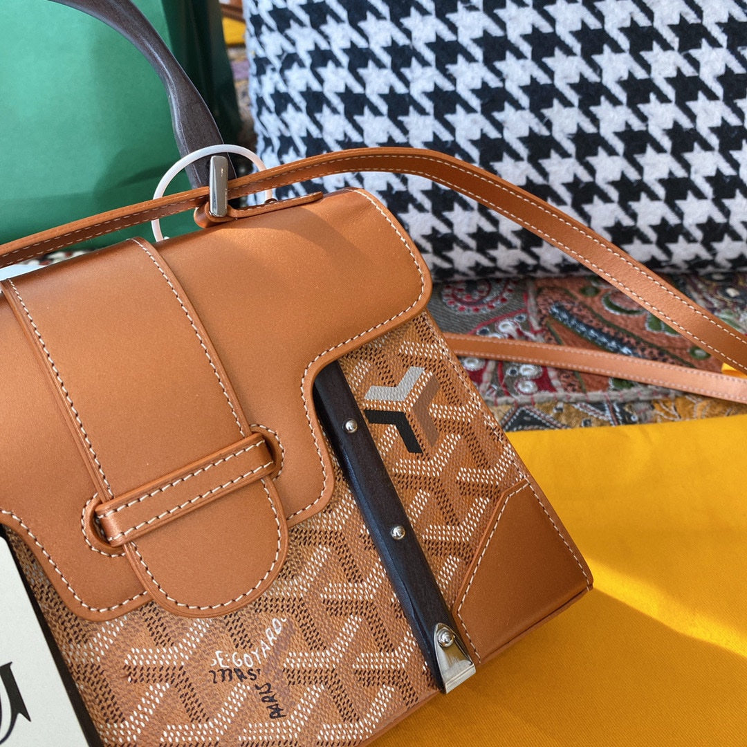 Gogy Classic Chevron Canvas and Leather Top Handle Crossbody Handbag