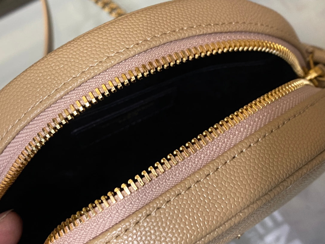 Saint Laurent Vinyle Round Crossbody Bag - Beige Matelassé Leather