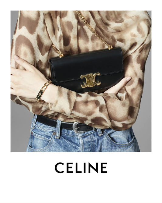 Celine Triomphe Leather Shoulder Bag in Black with Gold Hardware