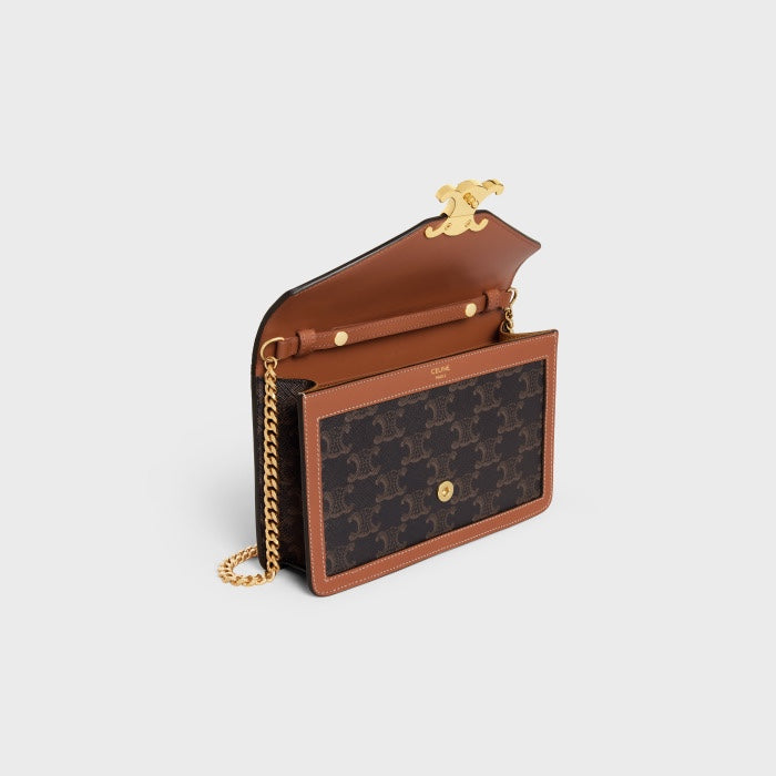 Celine Small Triomphe Wallet in Triomphe Canvas and Calfskin - Tan/Brown