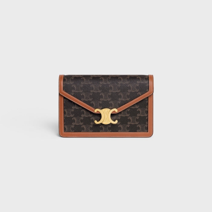 Celine Small Triomphe Wallet in Triomphe Canvas and Calfskin - Tan/Brown