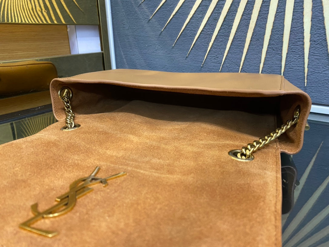 Saint Laurent YSL Small Kate Monogram Shoulder Bag in Tan Leather and Suede