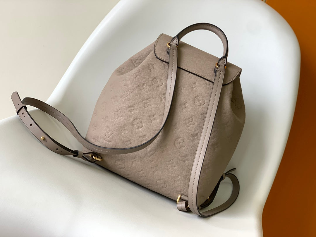Louis Vuitton Elegant Taupe Embossed Leather Mini Backpack with Flap Closure