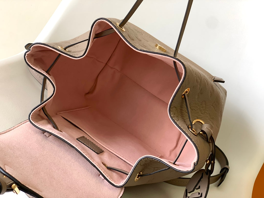 Louis Vuitton Elegant Taupe Embossed Leather Mini Backpack with Flap Closure