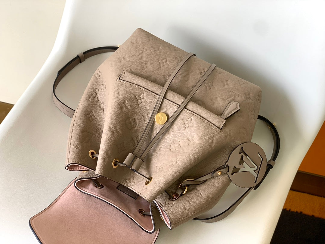 Louis Vuitton Elegant Taupe Embossed Leather Mini Backpack with Flap Closure