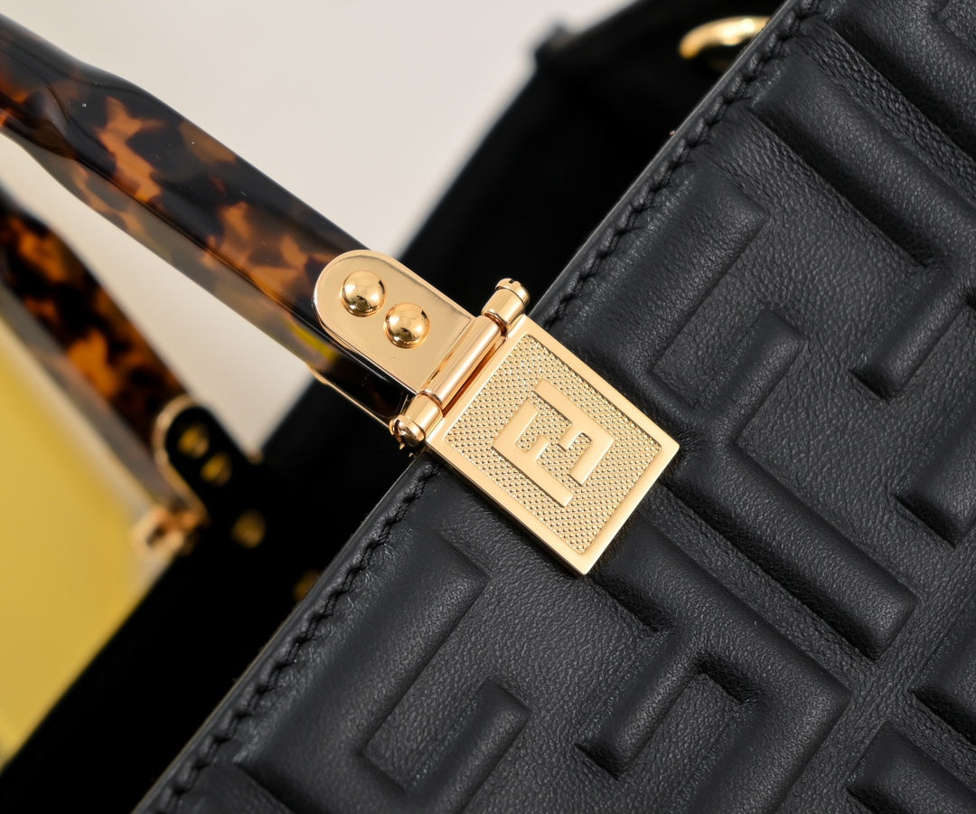 Fendi Sunshine Shopper Tote - Black Leather FF Embossed Bag