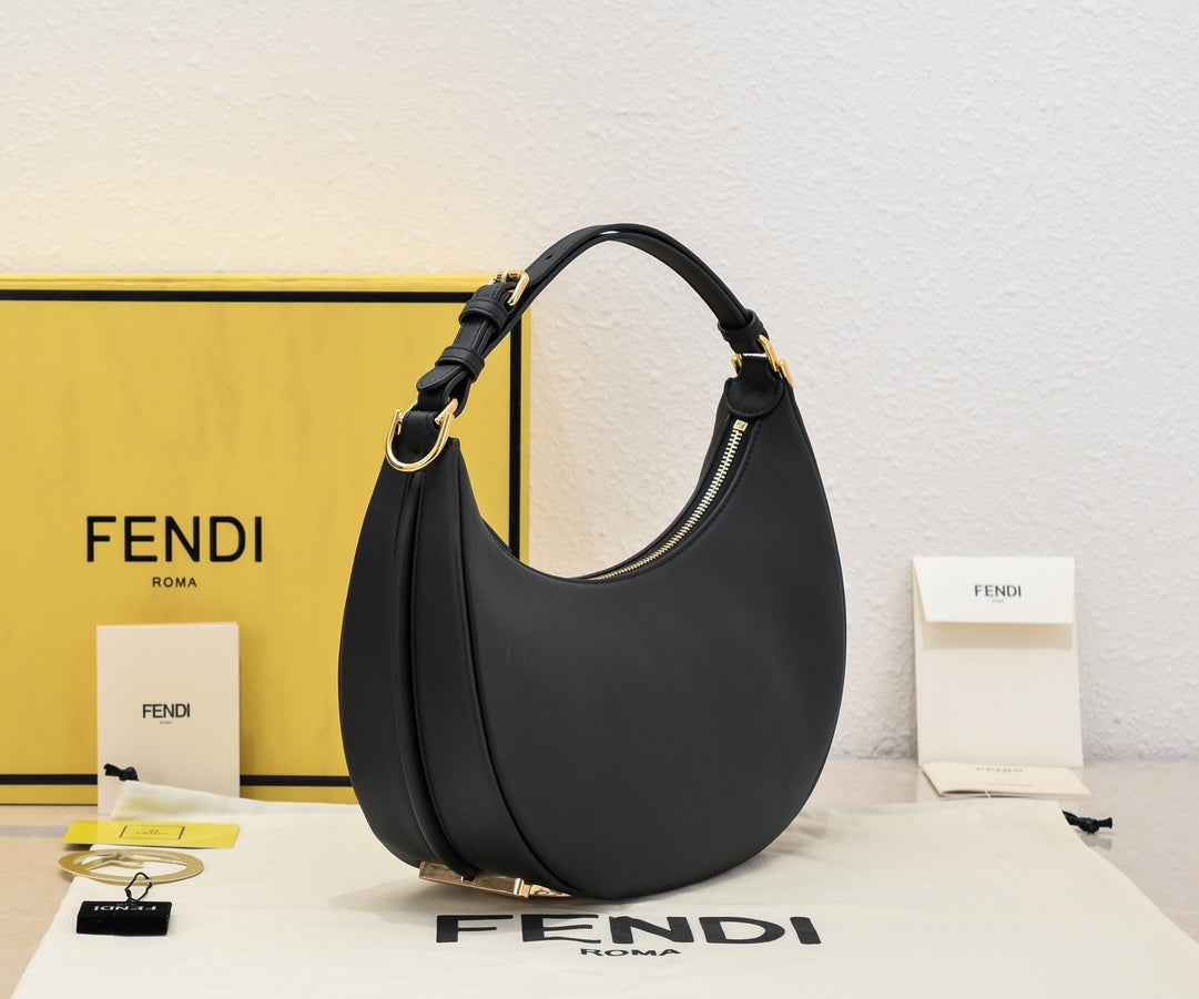 Fendi Fendigraphy Small Black Leather Hobo Bag