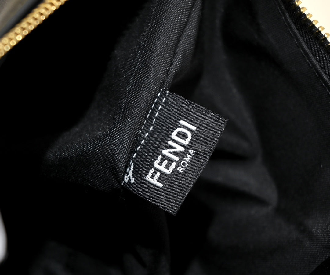 Fendi Fendigraph Small Black Leather Hobo Bag