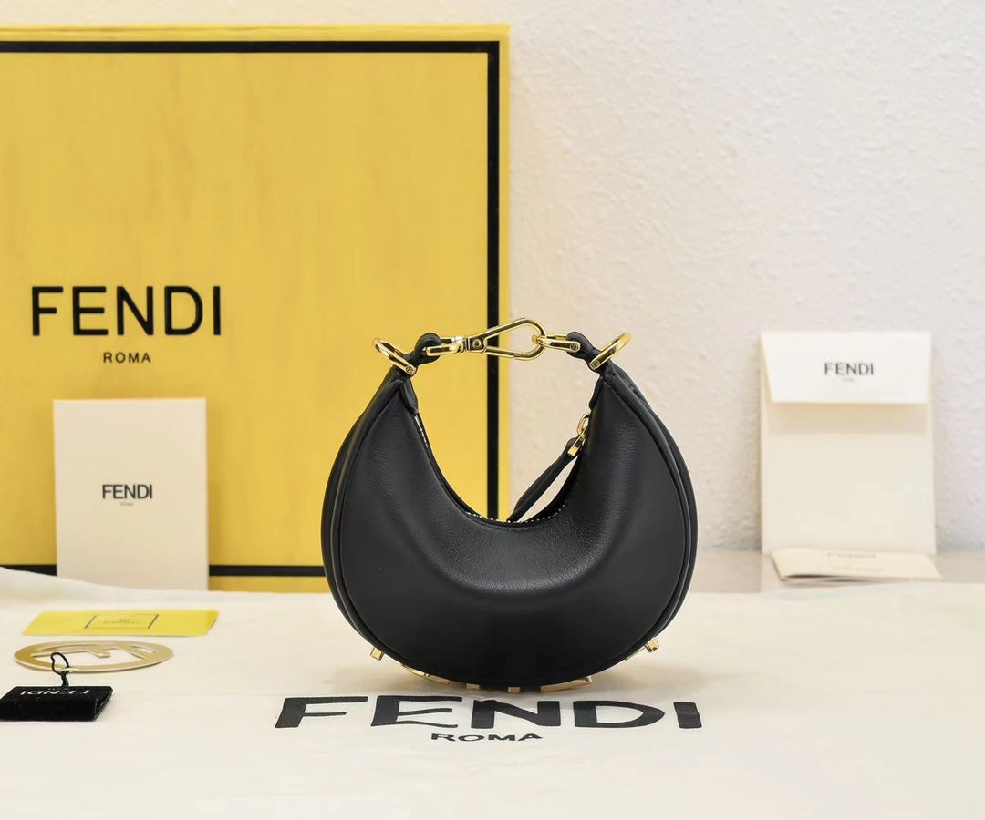 Fendi Fendigraphy Small Black Leather Hobo Bag
