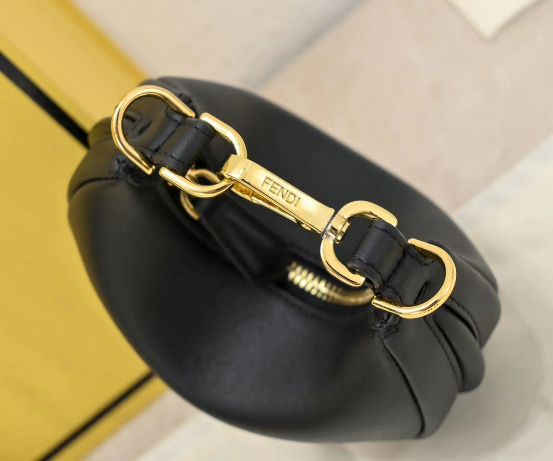 Fendi Fendigraphy Small Black Leather Hobo Bag