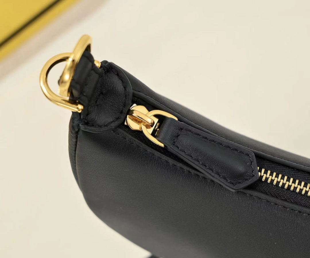 Fendi Fendigraphy Small Black Leather Hobo Bag