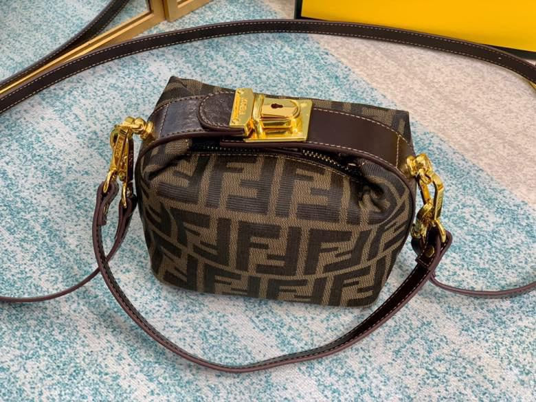 Fendi Nano Baguette Charm FF Zucca Canvas Crossbody Bag - Brown/Tobacco