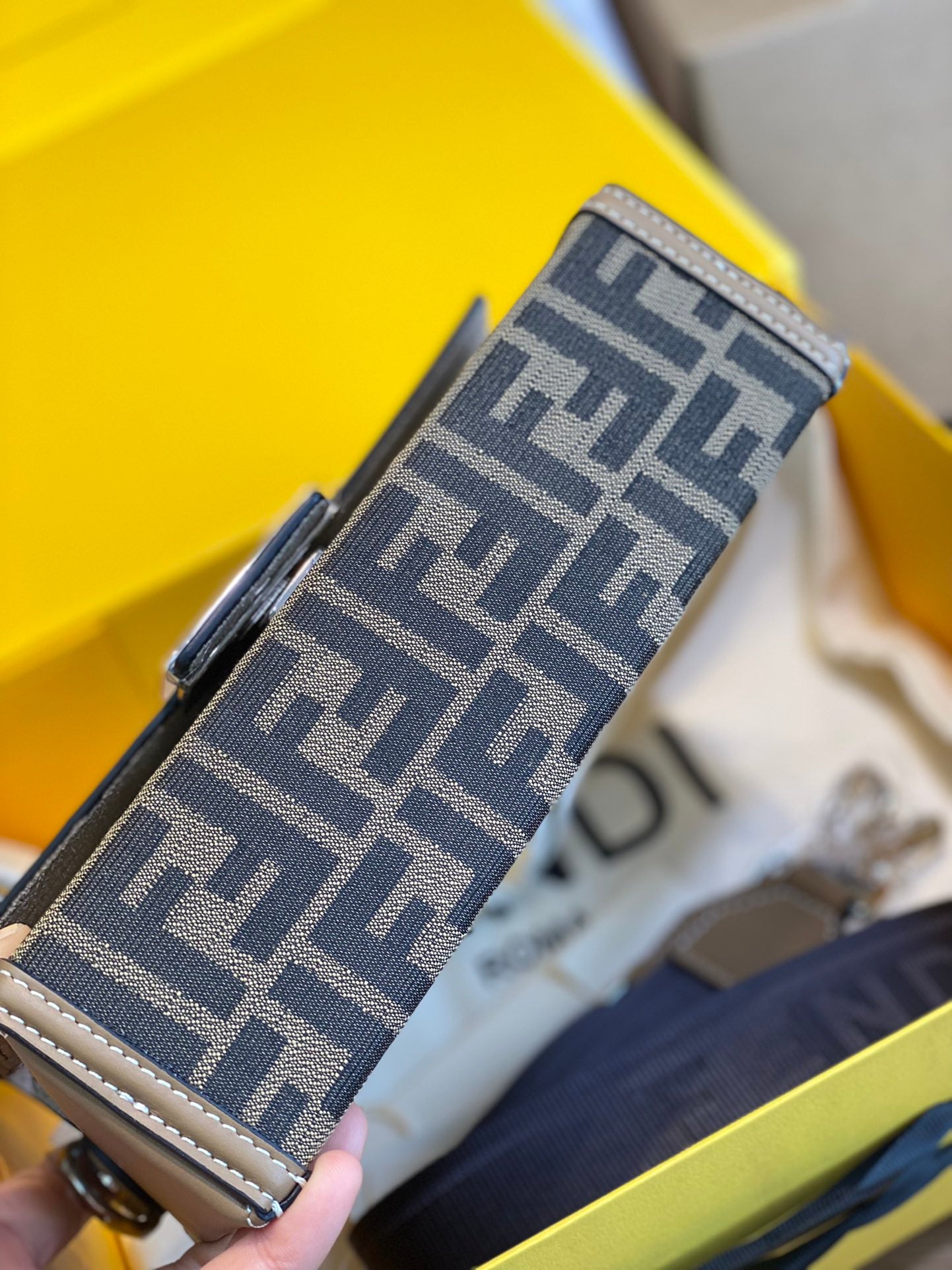 Fendi Brown Zucca Canvas Kan I Shoulder Bag with Silver-Tone Hardware