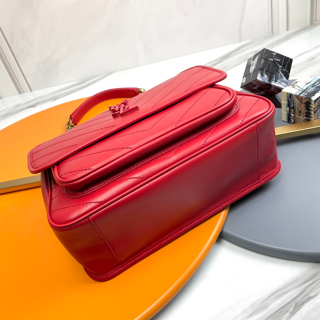 Saint Laurent Niki Medium Quilted Red Leather Shoulder Bag with Gold Hardware