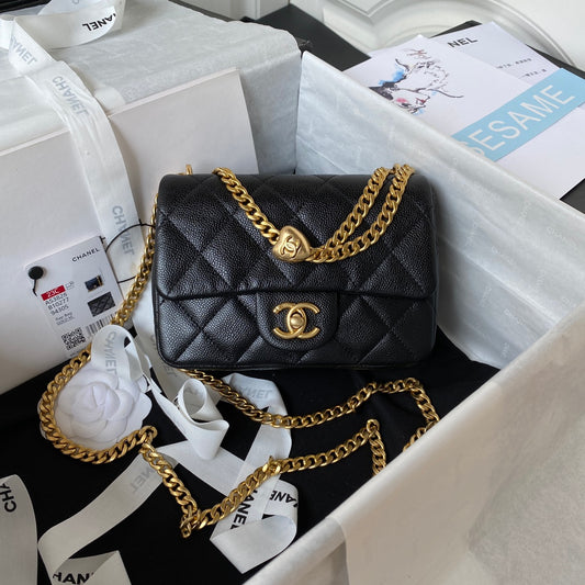 Chanel Black Quilted Lambskin Heart Ball Flap Bag Gold Hardware