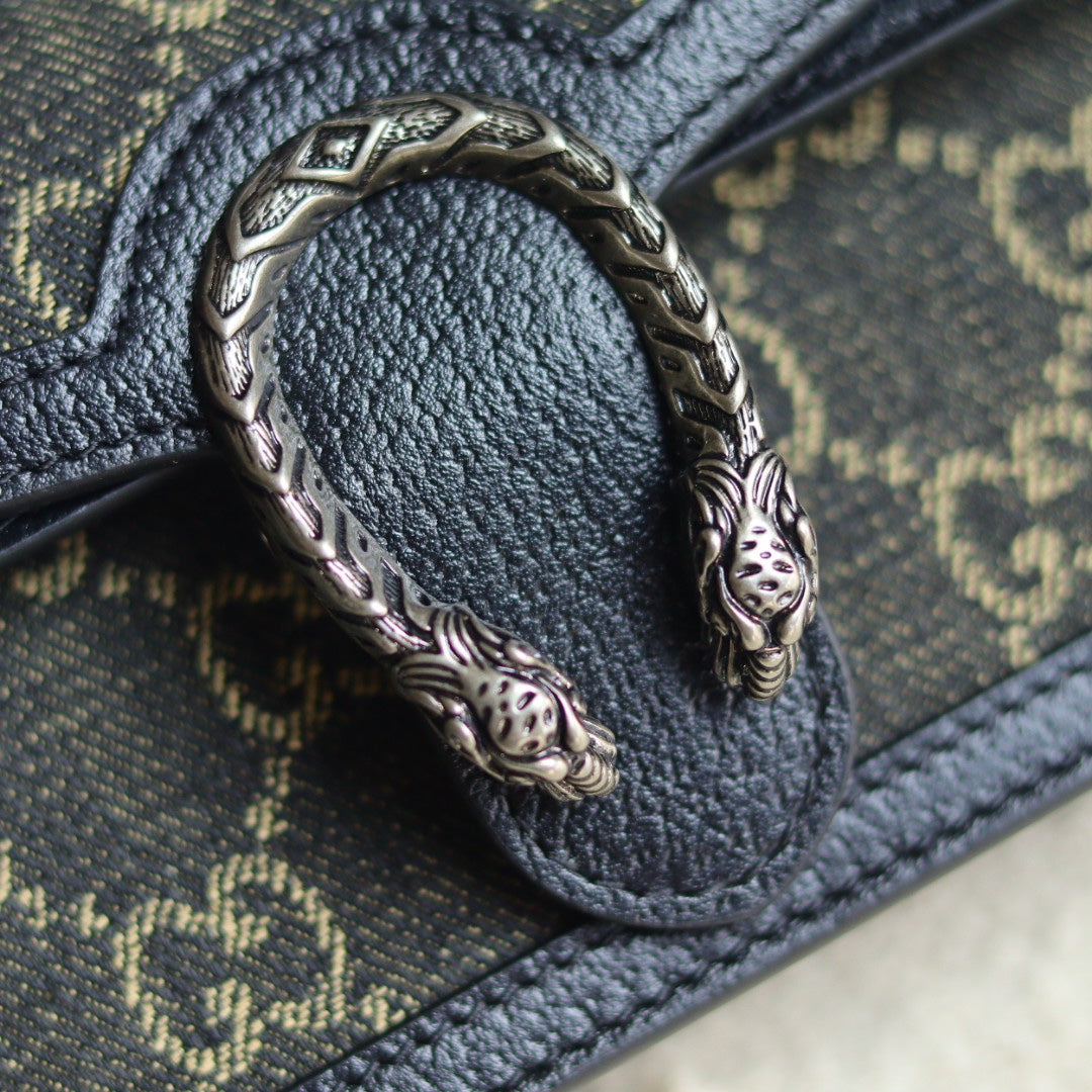 Gucci Dionysus GG Supreme Canvas Super Mini Bag with Blue Leather Trim