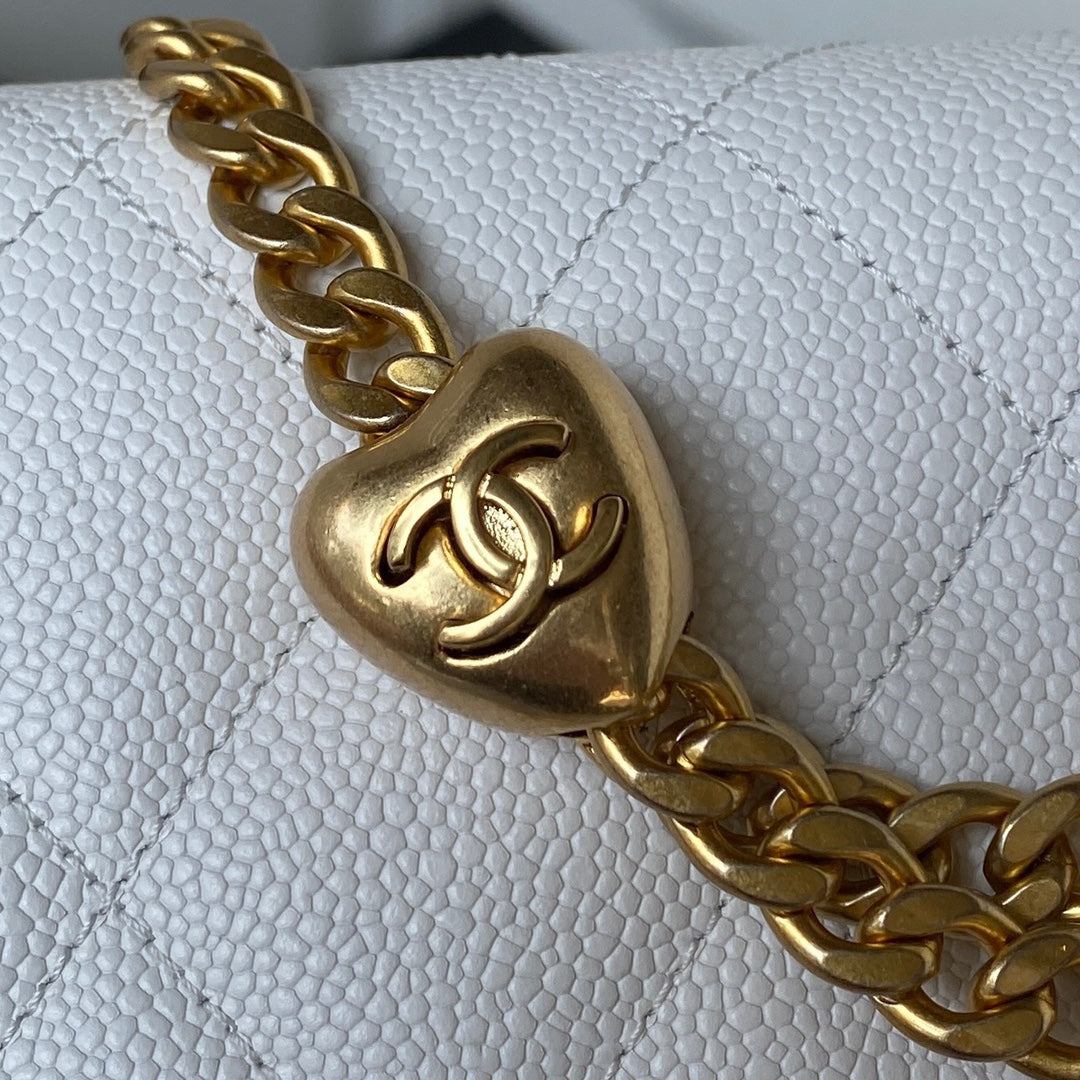 Chanel White Quilted Lambskin Mini Flap Bag with Gold-Tone Adjustable Ball Chain