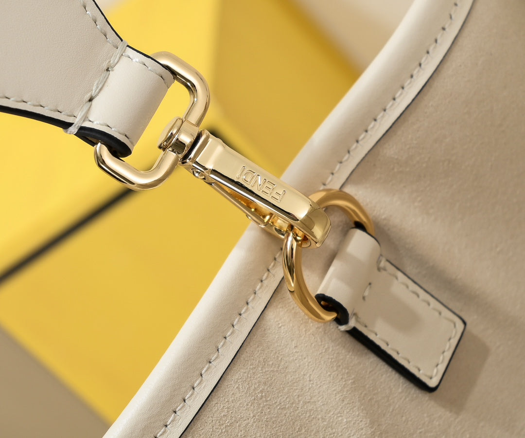 Fendi Sunshine Large White Canvas Shopper Tote Bag with Tortoiseshell Handles