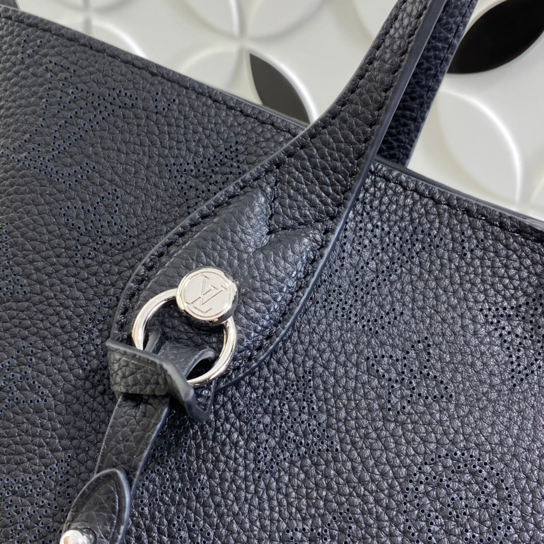 Louis Vuitton Elegant Dark Grey Embossed Leather Tote Handbag and Pouch Set