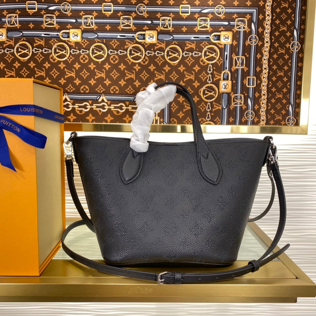 Louis Vuitton Elegant Dark Grey Embossed Leather Tote Handbag and Pouch Set