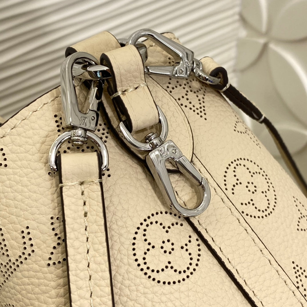 Louis Vuitton Luxury Cream Perforated Leather Tote Bag with Round Charm
