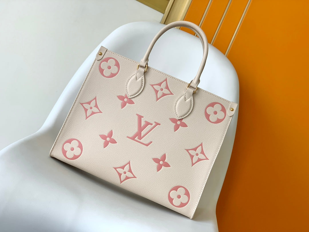 Louis Vuitton Large Beige and Pink Floral Monogram Pattern Luxury Tote Bag