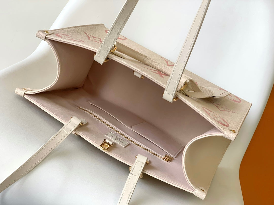Louis Vuitton Large Beige and Pink Floral Monogram Pattern Luxury Tote Bag