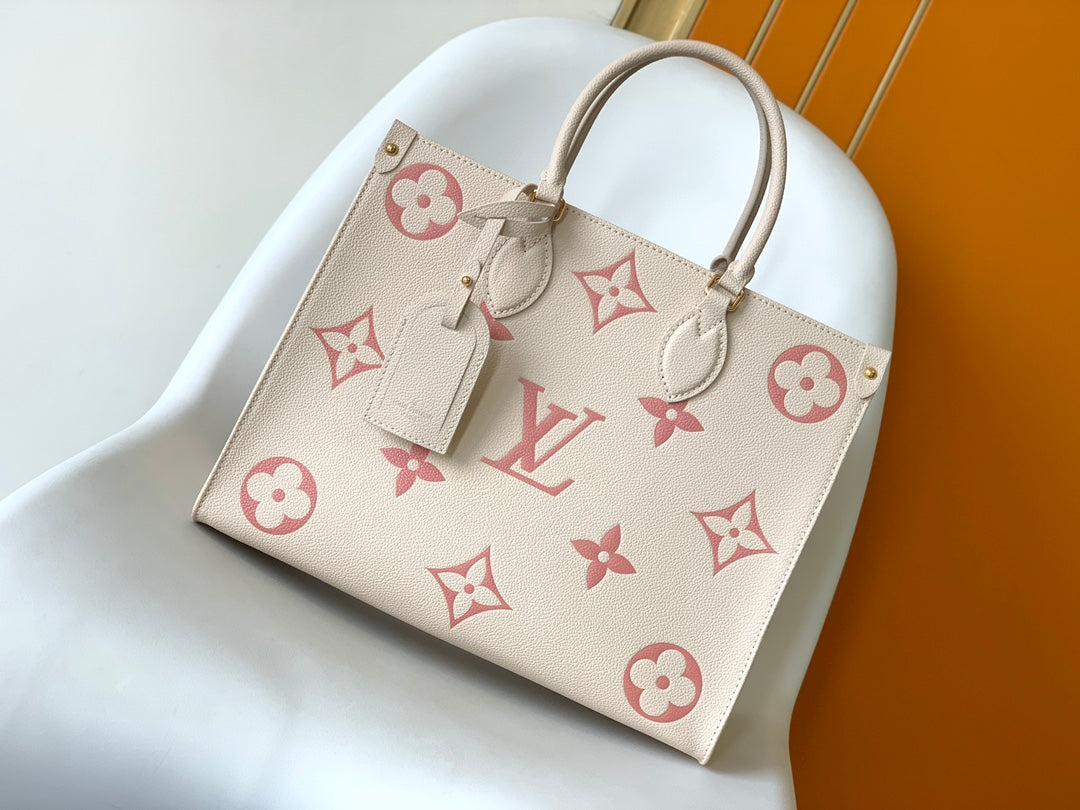 Louis Vuitton Large Beige and Pink Floral Monogram Pattern Luxury Tote Bag
