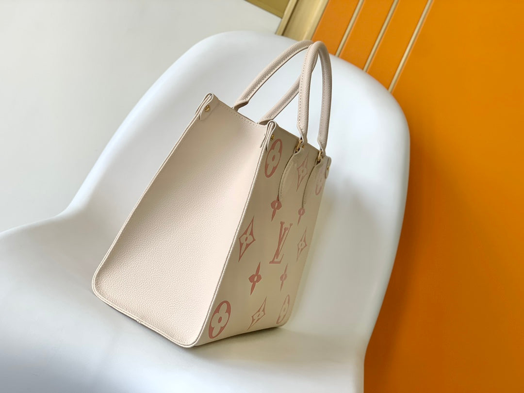 Louis Vuitton Large Beige and Pink Floral Monogram Pattern Luxury Tote Bag