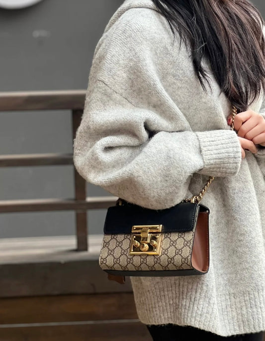 Small GG Monogram Shoulder Bag with Padlock Closure and Gold Chain Strap