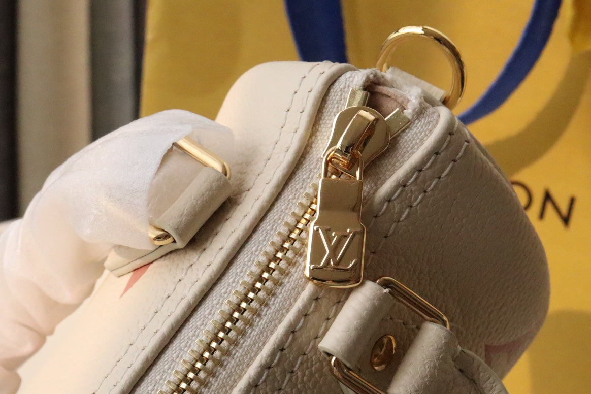 Louis Vuitton Beige Leather Mini Top Handle Handbag with Pink Monogram