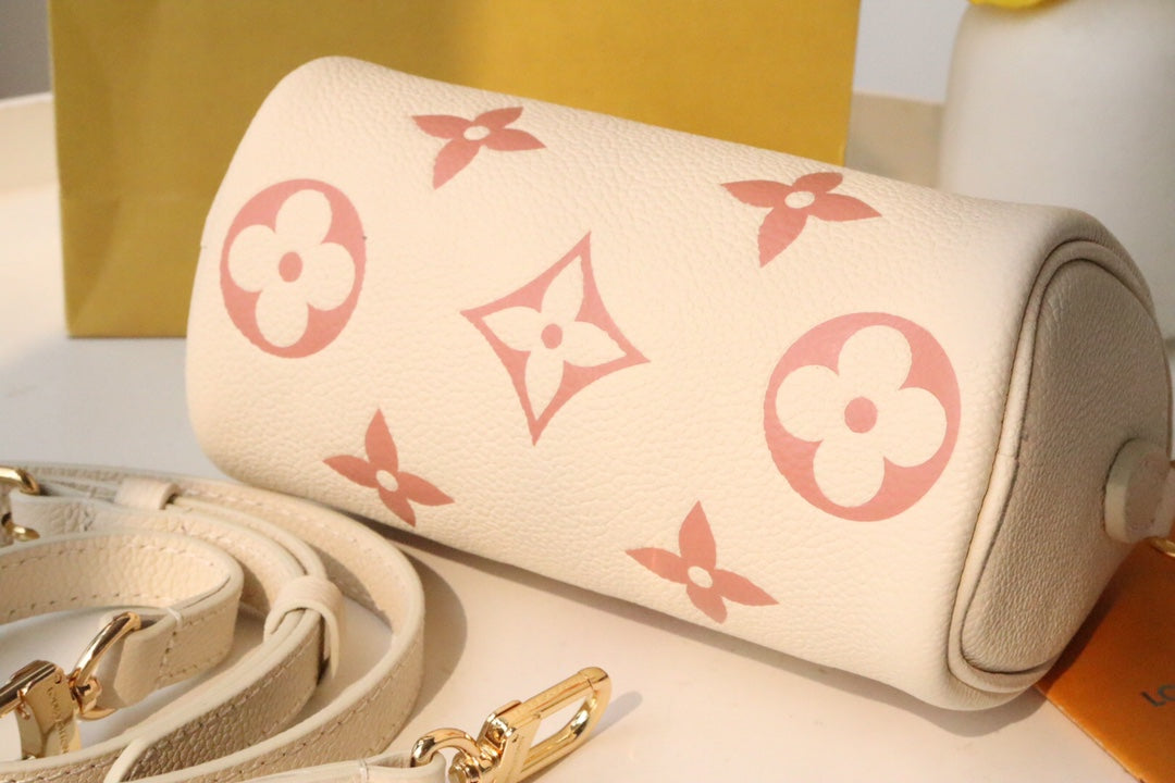 Louis Vuitton Beige Leather Mini Top Handle Handbag with Pink Monogram