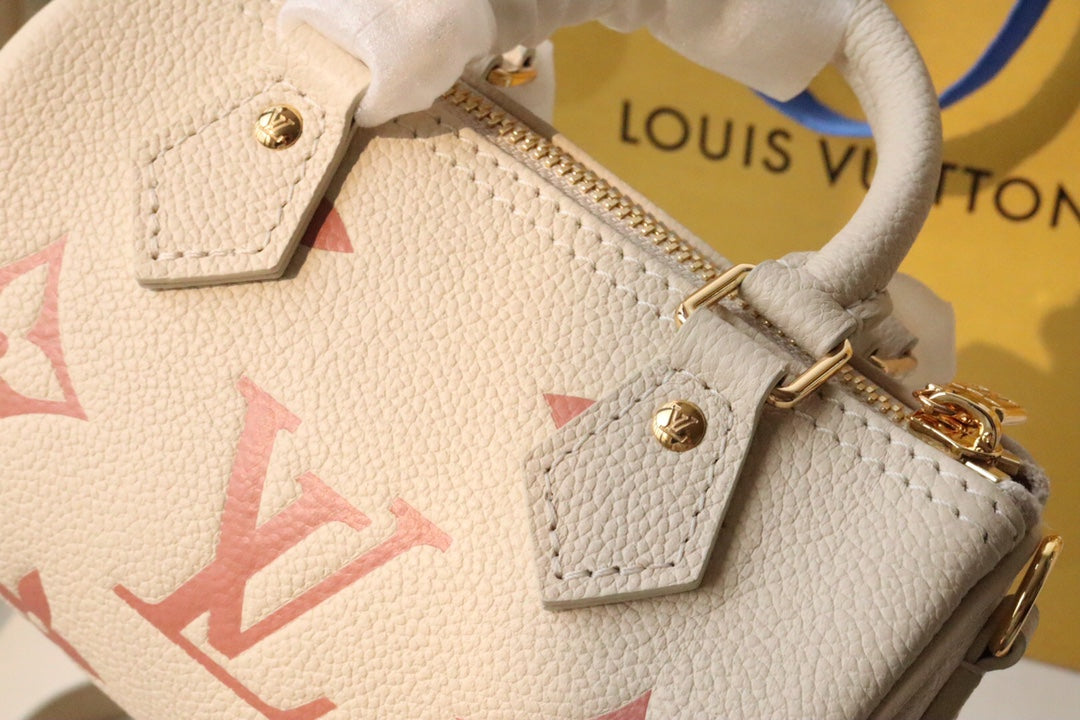 Louis Vuitton Beige Leather Mini Top Handle Handbag with Pink Monogram