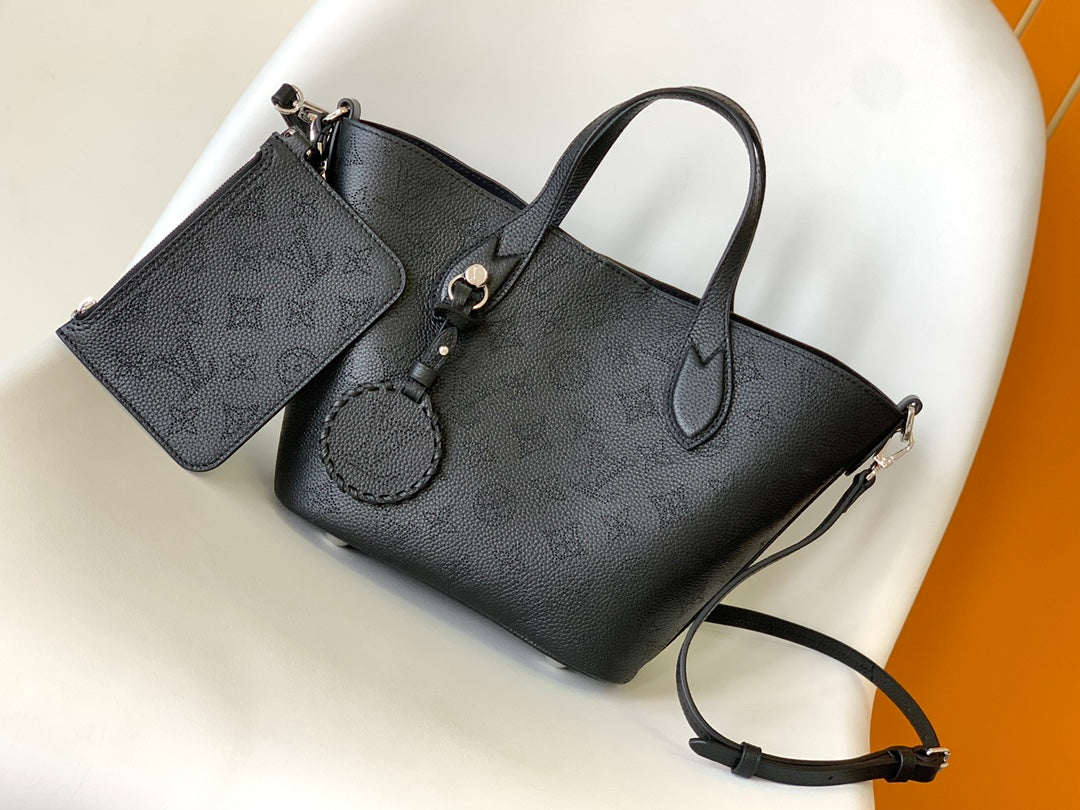 Louis Vuitton Classic Black Embossed Monogram Leather Shoulder Tote Bag
